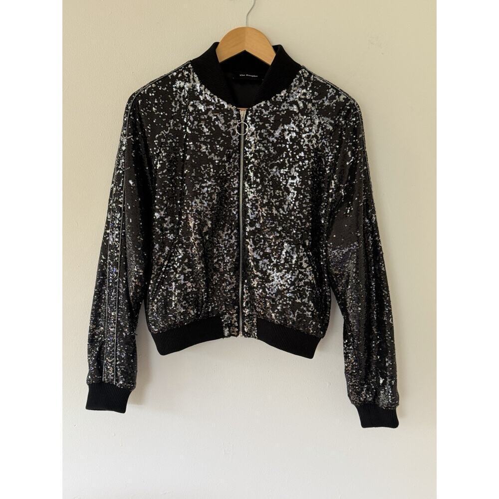 THE KOOPLES Black Silver Sequin zip up Jacket Size NWOT Size Medium (2)